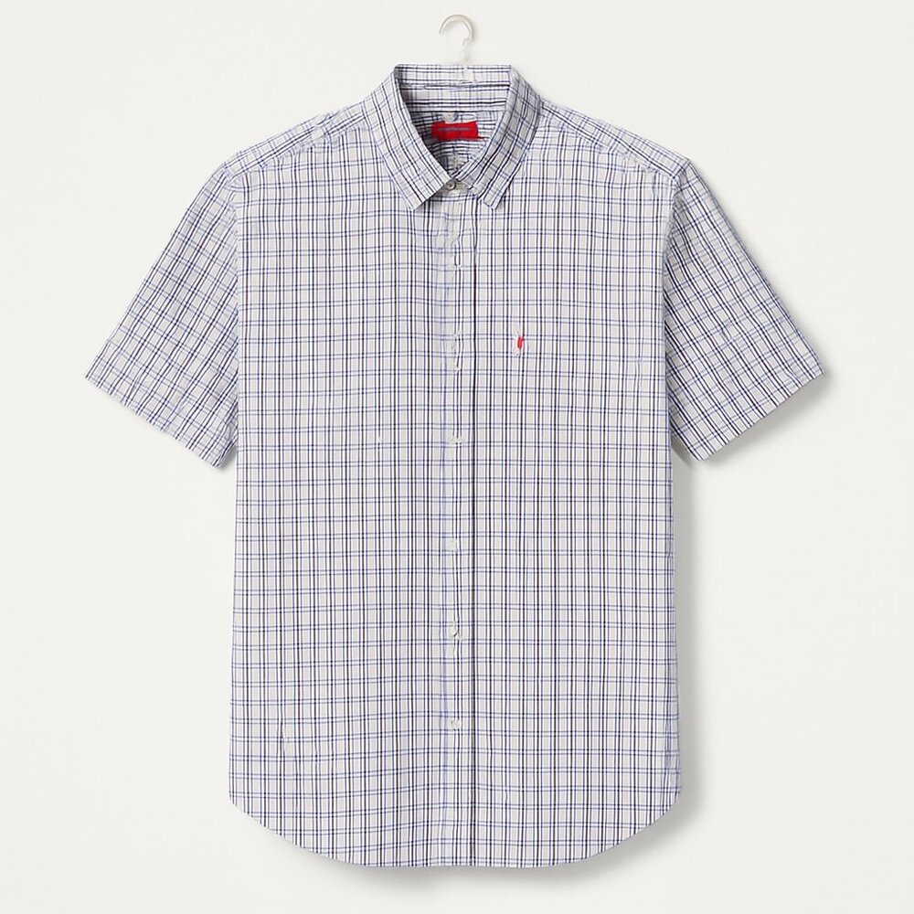 IZOD Shirt - Men's Medium -  Blue Revival Plaid Button-Down Short Sleeve